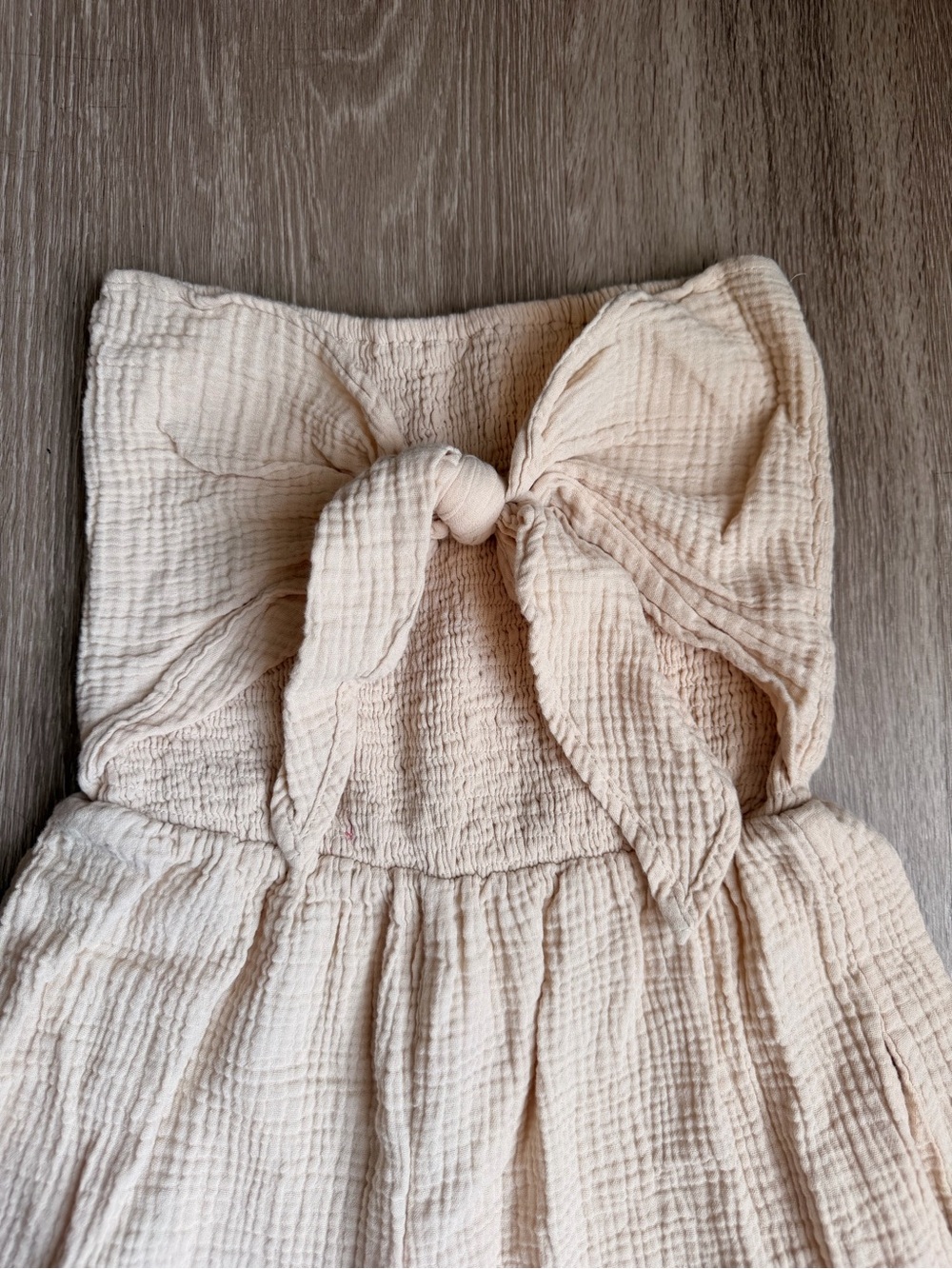 Strapless Wide-Leg Cream Capri Jumpsuit with Front Knot - Picture 2 of 3